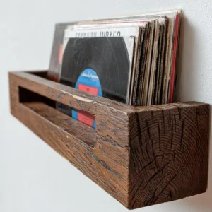 LP holder, record bar, rustic oak , reclaimed oak, modern design.