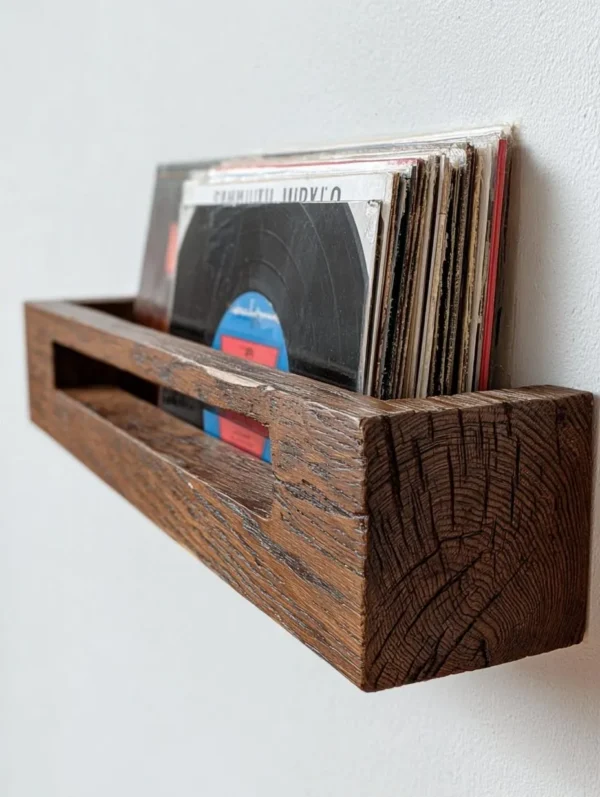 LP holder, record bar, rustic oak , reclaimed oak, modern design.