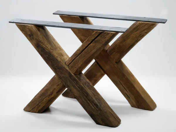 Rustic Oak A-Frame Table Legs, Reclaimed Wood Base, 70cm Height
