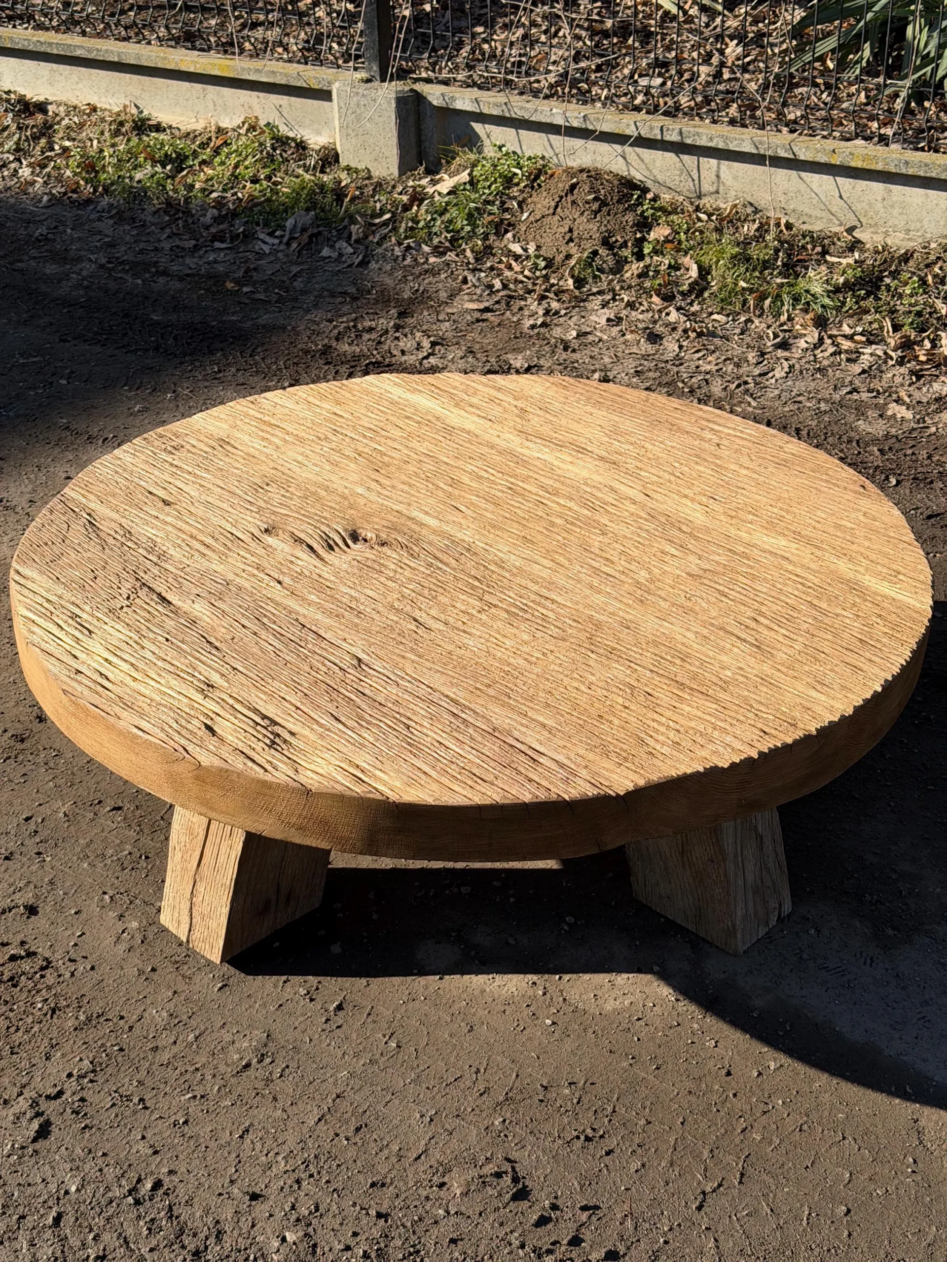 Handmade Rustic Oak Round Coffee Table | Solid Reclaimed Wood | Farmhouse Living Room Furniture - Image 7