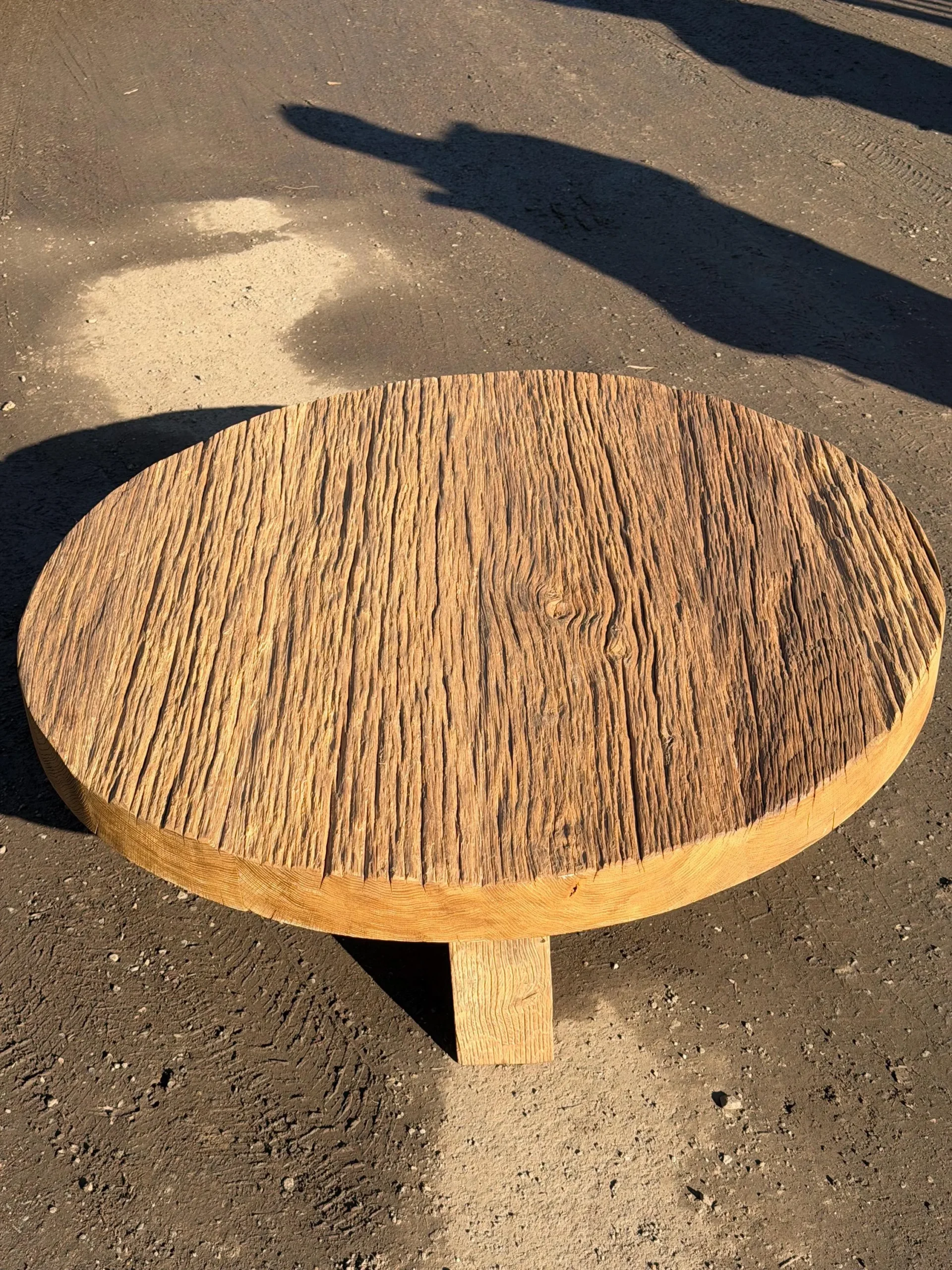 Handmade Rustic Oak Round Coffee Table | Solid Reclaimed Wood | Farmhouse Living Room Furniture - Image 3