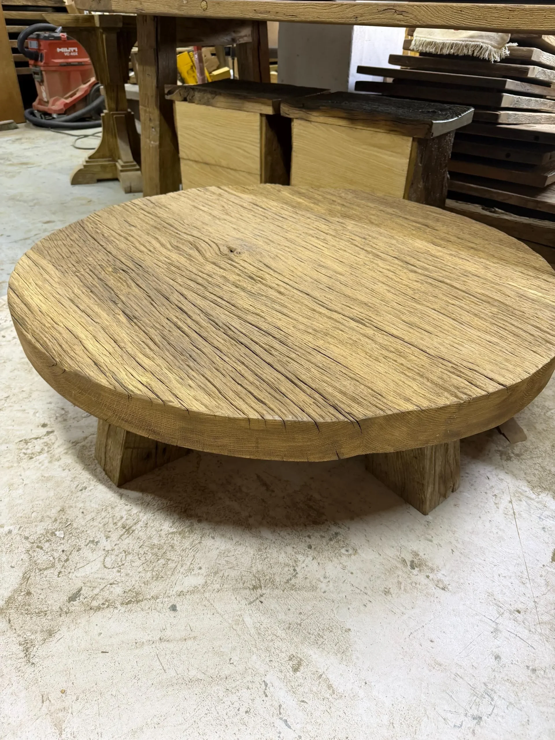 Handmade Rustic Oak Round Coffee Table | Solid Reclaimed Wood | Farmhouse Living Room Furniture - Image 8