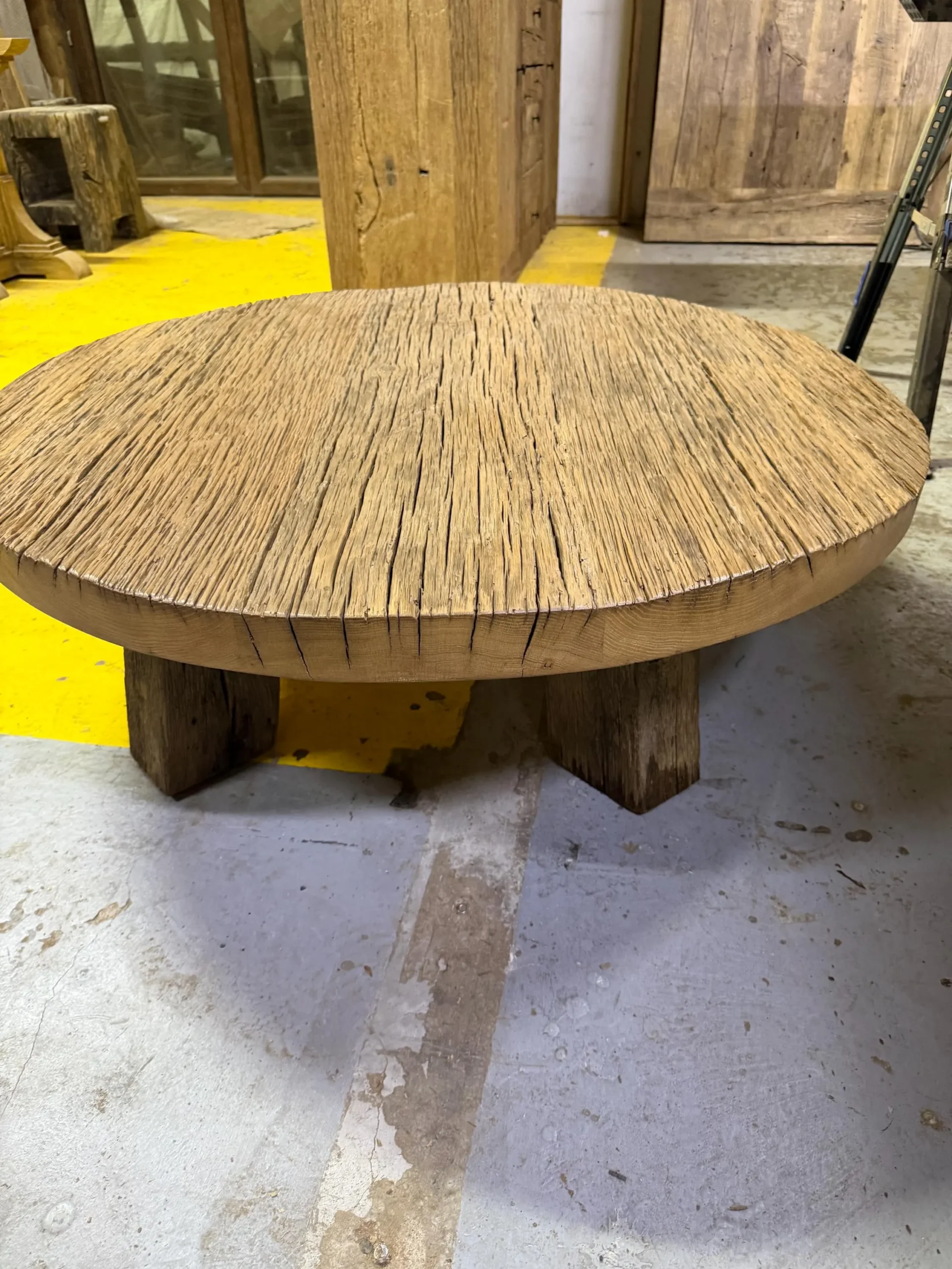Handmade Rustic Oak Round Coffee Table | Solid Reclaimed Wood | Farmhouse Living Room Furniture - Image 10
